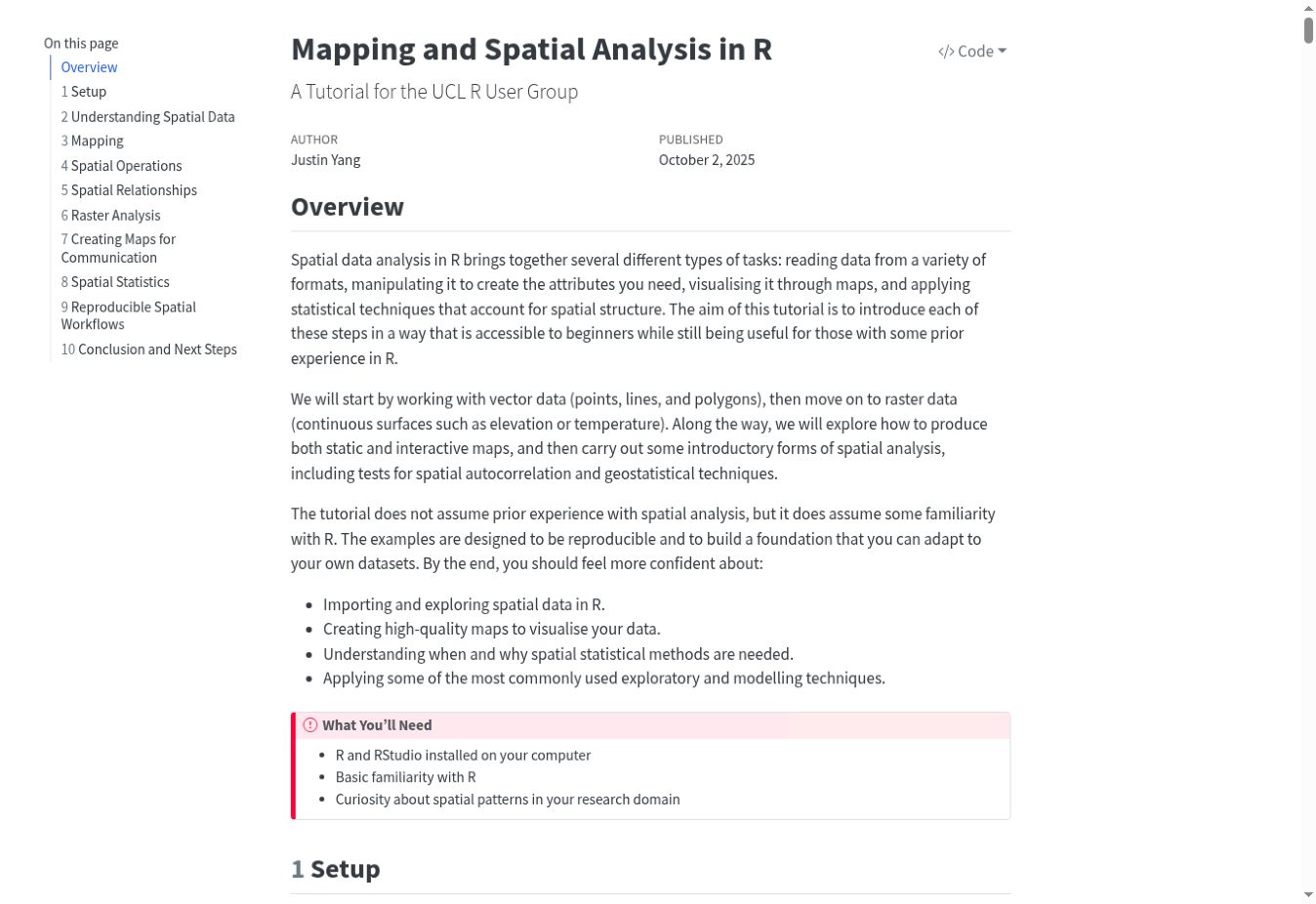 Preview of the Mapping and Spatial Analysis in R tutorial